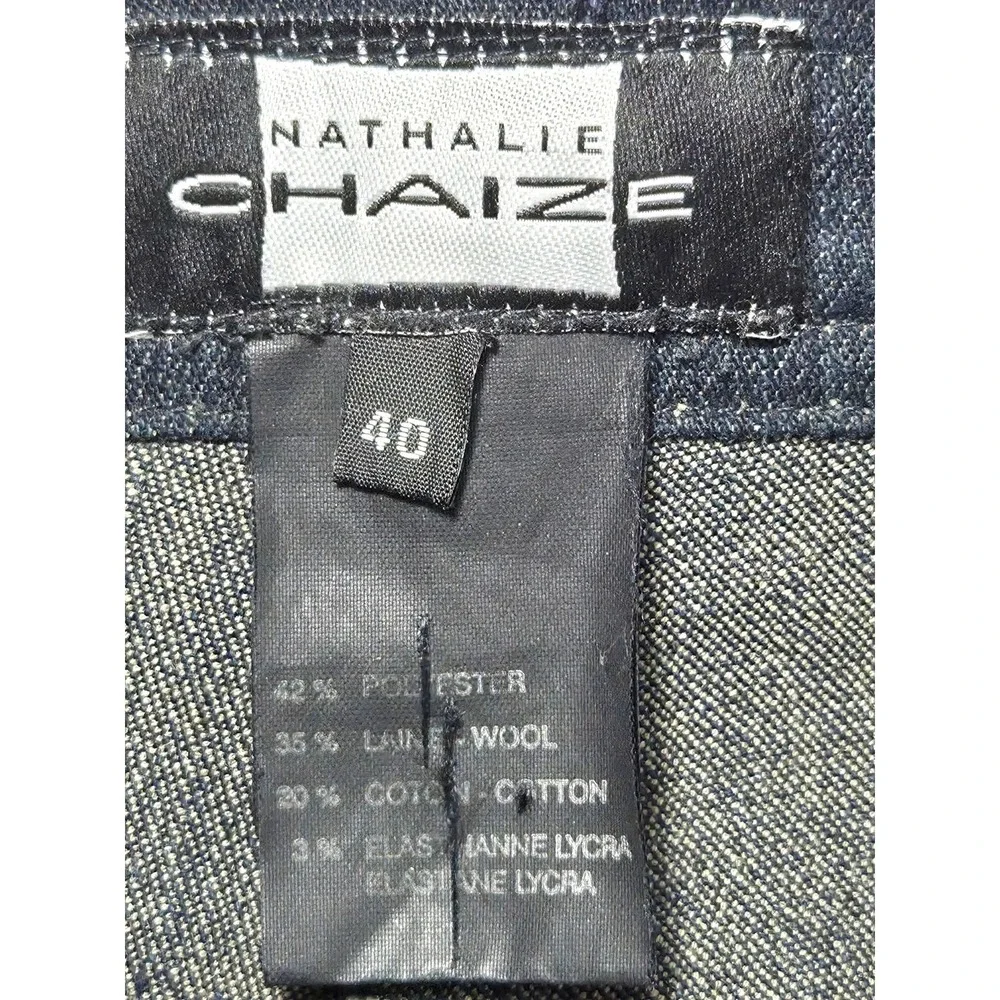 Nathalie Chaize Mixed Media Denim Wool Blend Wide Leg Trousers Black Blue Size 8 - Picture 7 of 8